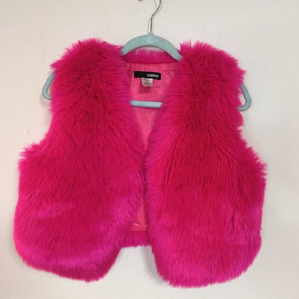 Hot Pink Faux Fur Vest Women S/M CODIGO Cropped Open Front Statement - Picture 3 of 8